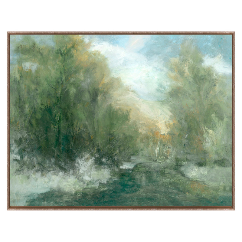 Wayne French Country Lush Green Landscape Brown Frame Painting - 43x55
