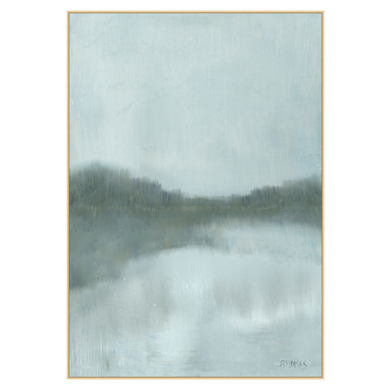 Sevelle French Country Blue Misty Landscape Natural Frame Painting - 73x51