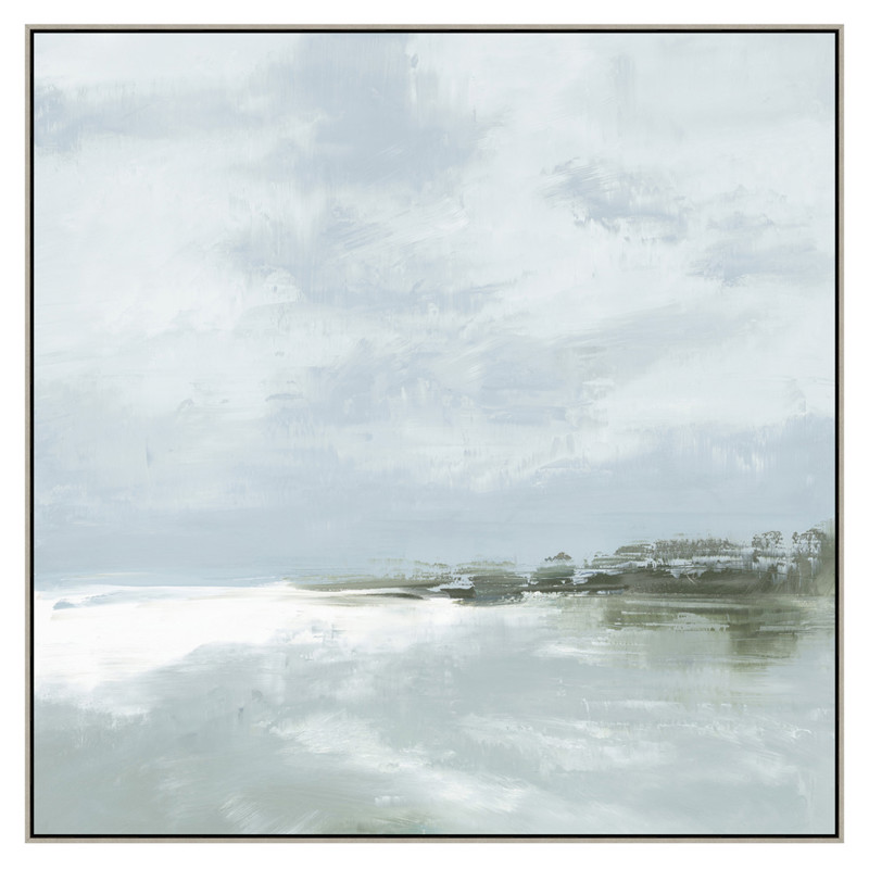 Slate Coastal Beach Blue Seascape Grey Frame Painting - 46x46