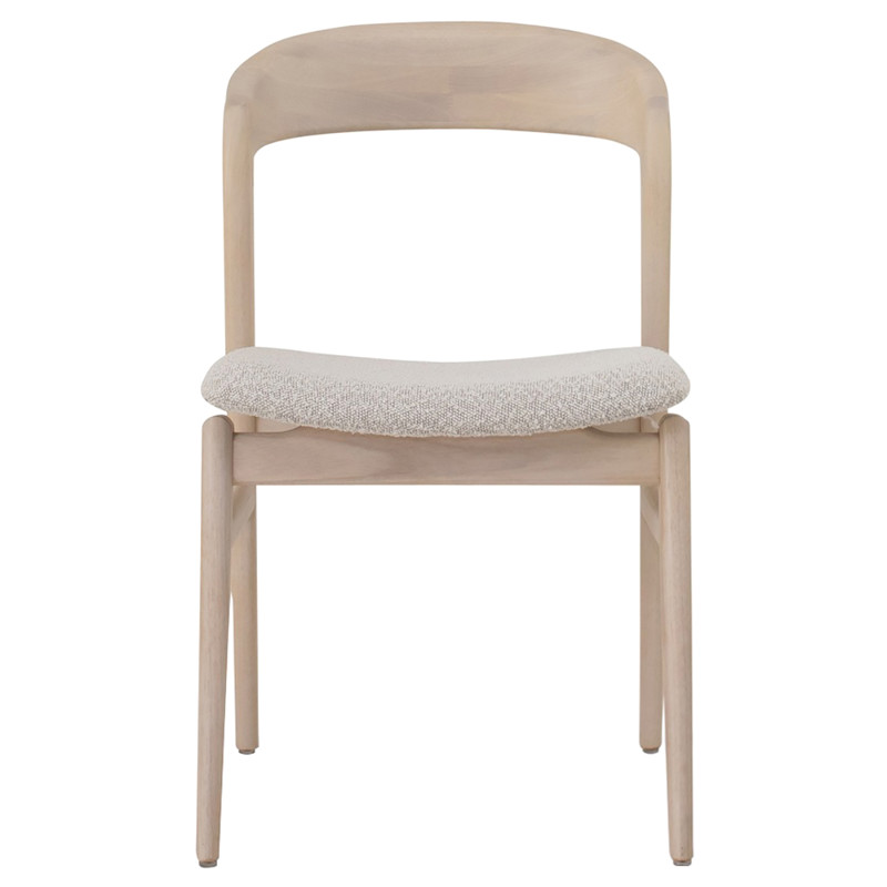 Sophie Modern Cream Upholstered Boucle Light Brown Wood Dining Side Chair by Urbia