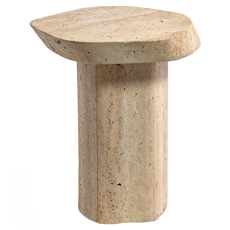 Palecek Algiers Coastal Beach Brown Travertine Stone Outdoor Side Table by Palecek