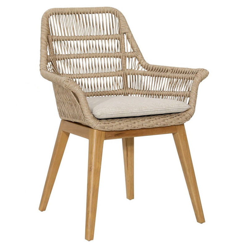 Allison Off White Upholstered Natural Teak Outdoor Dining Chair - Set of 2