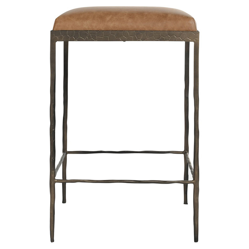 Geraldine Industrial Loft Tan Upholstered Leather Bronze Iron Counter Stool