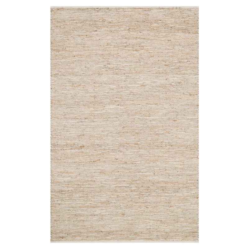 Orlin Coastal Ivory Jute Leather Woven Rug - 7'9"x9'9"