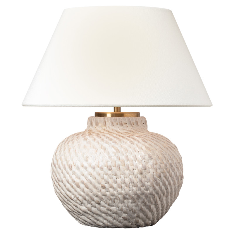 Visual Comfort Avedon Plaster White Rattan Linen Shade Cordless Table Lamp