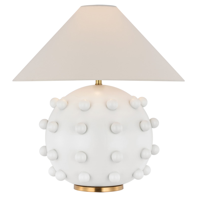 Visual Comfort Linden Modern Classic Plaster White Linen Shade Orb Table Lamp
