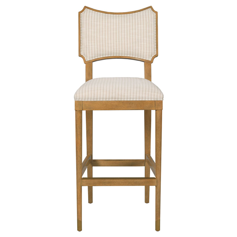 Powers French Cream Stripe Auden Brown Wood Bar Stool