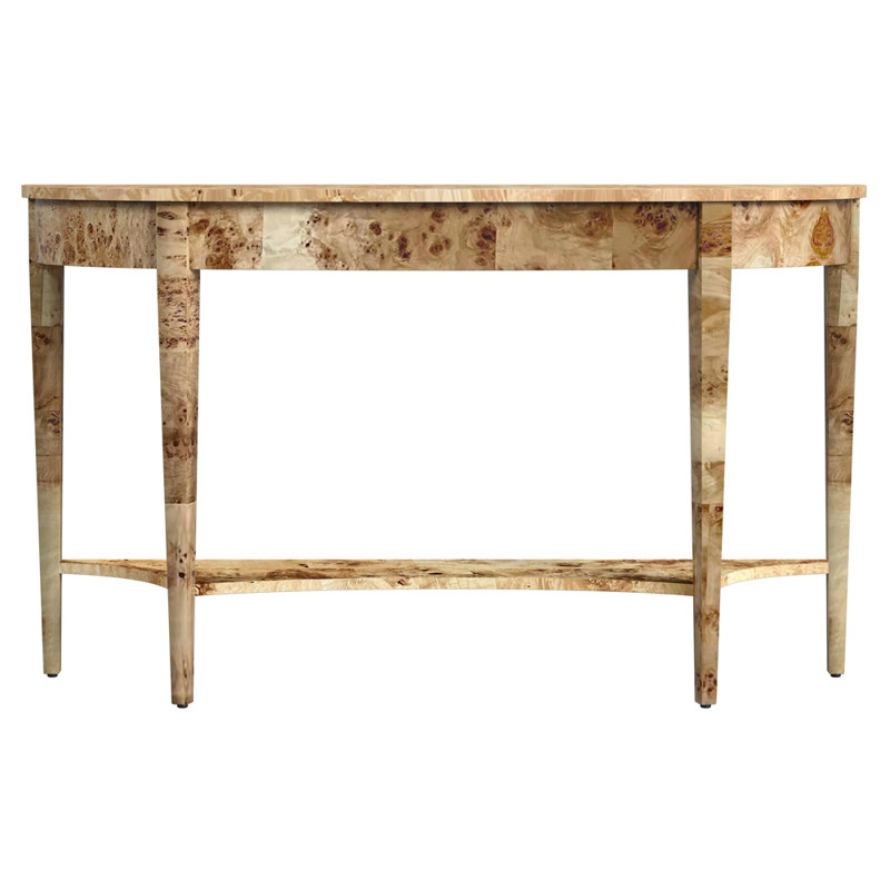 Estrella French Country Light Burl Demilune Console Table