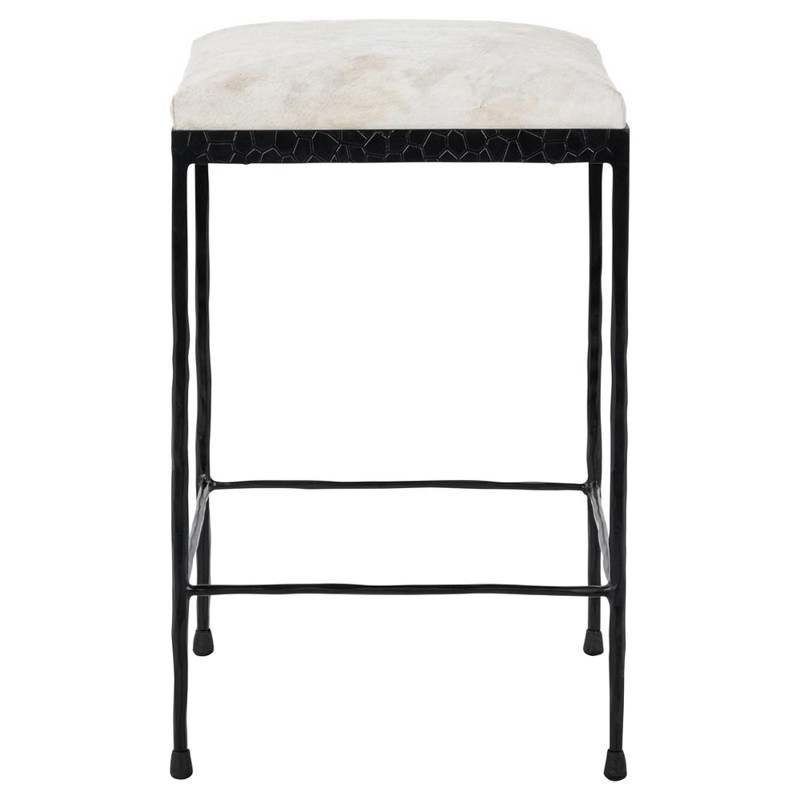 Geraldine Industrial Loft Off White Hair On Hide Iron Spindle Backless ...