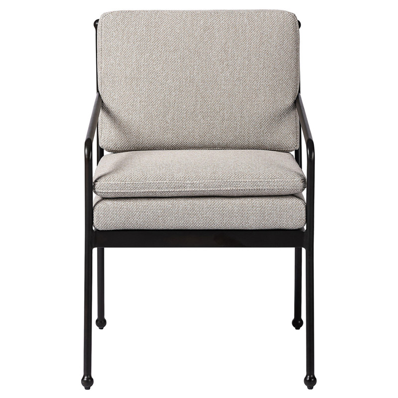 Gretchen French Country Grey Upholstered Black Aluminum Outdoor Dining Arm Chair