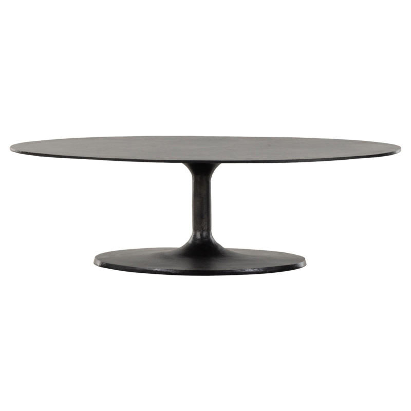 Mona French Country Black Aluminum Oval Pedestal Outdoor Coffee Table