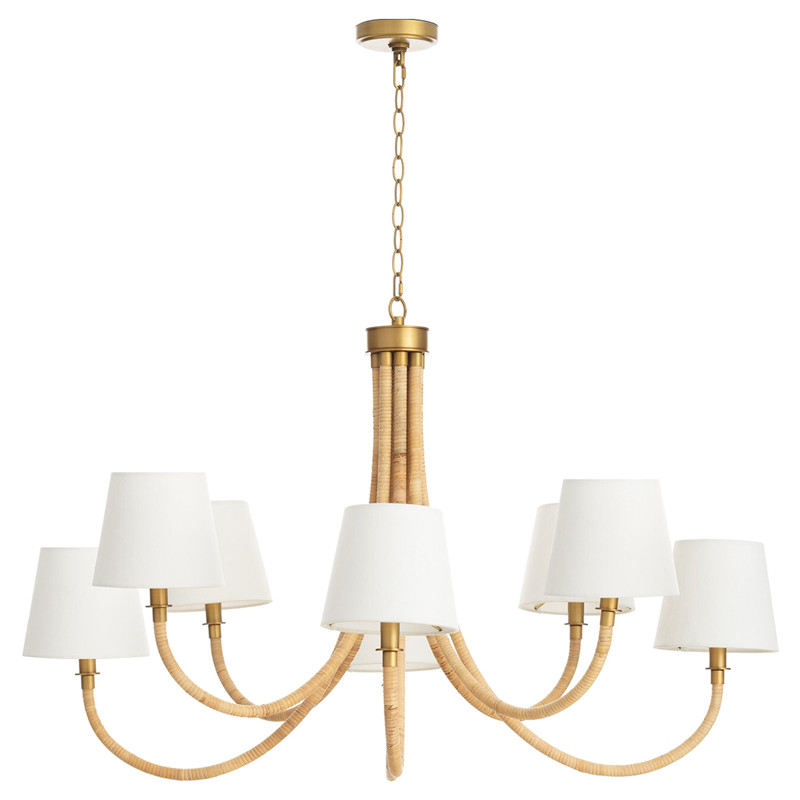 Treble Coastal Beach Natural Bamboo Wrapped Brass Chandelier