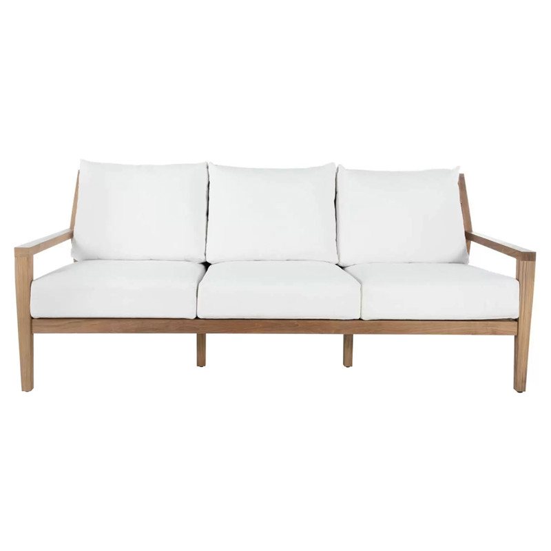 Savannah White Upholstered Natural Teak Outdoor Sofa - 86"