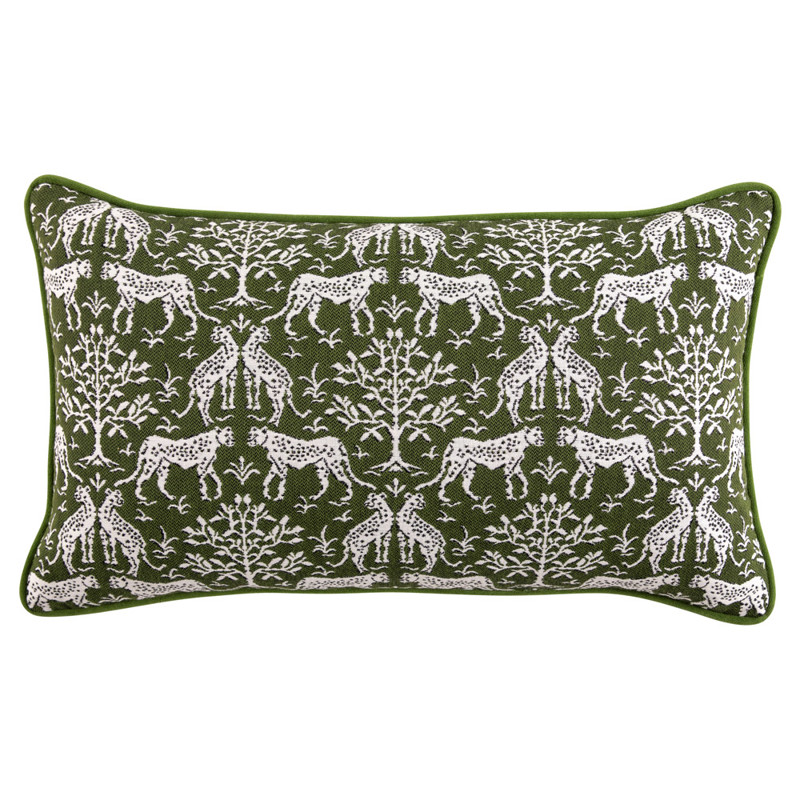 Luca Global Dark Green Cheetah Indoor Outdoor Lumbar Pillow - 14x24
