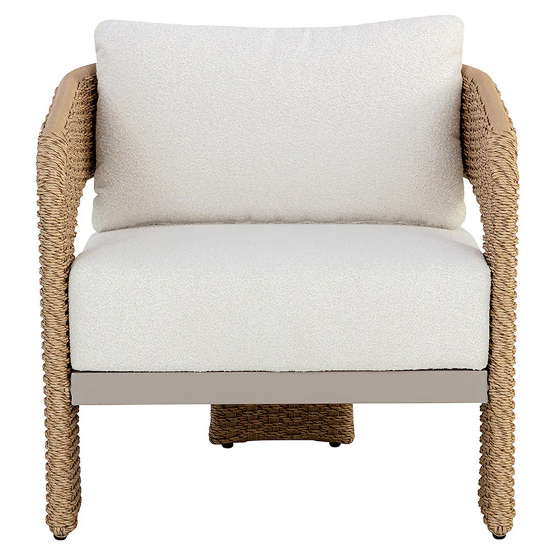 Merritt Coastal Cream Boucle Natural Rattan Outdoor Lounge Chair by Sunpan