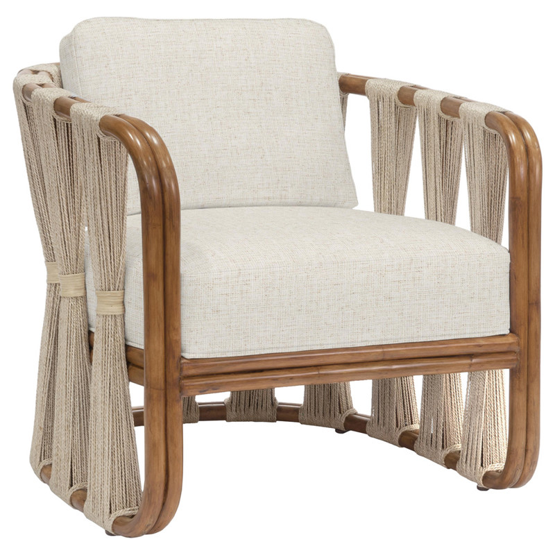 Palecek Strings Attached Beige Performance Rattan Natural Abaca Rope Lounge Chair by Palecek