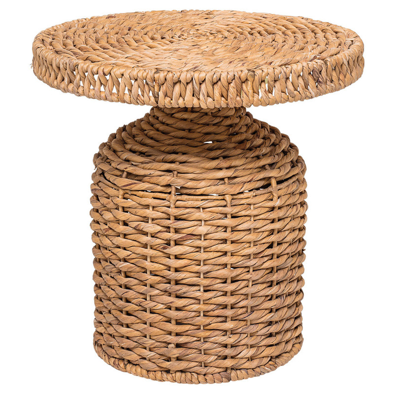 Brooke Coastal Beach Natural Woven Water Hyacinth Round Side Table