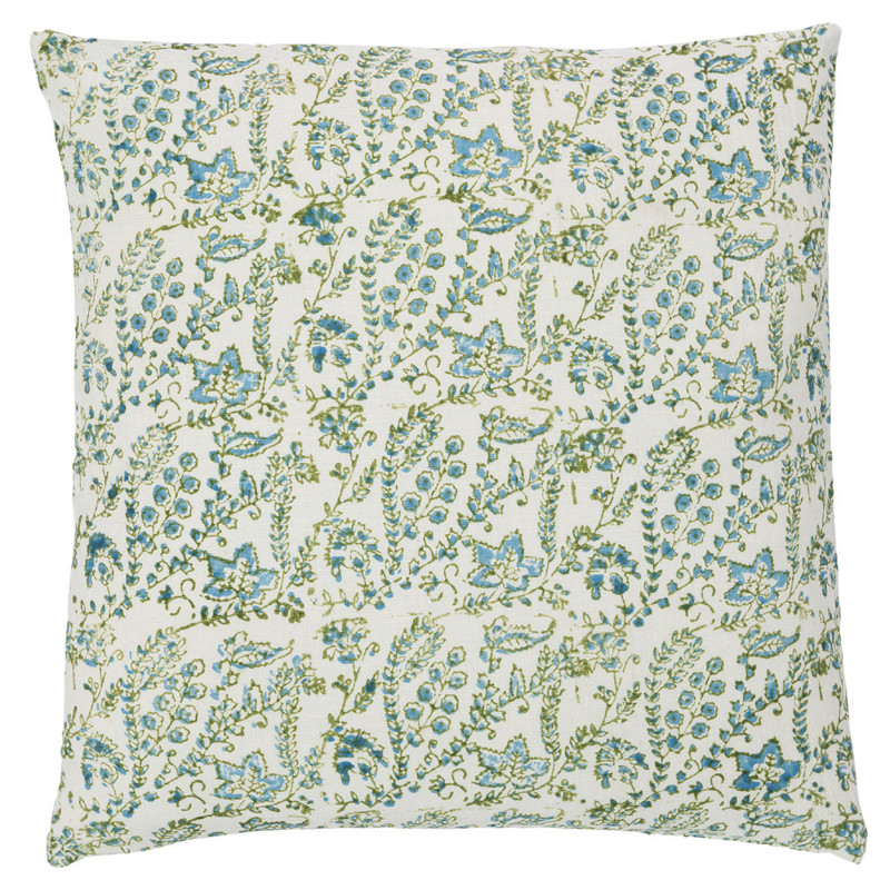 Loren French Country Green Linen Floral Throw Pillow Cover - 20x20