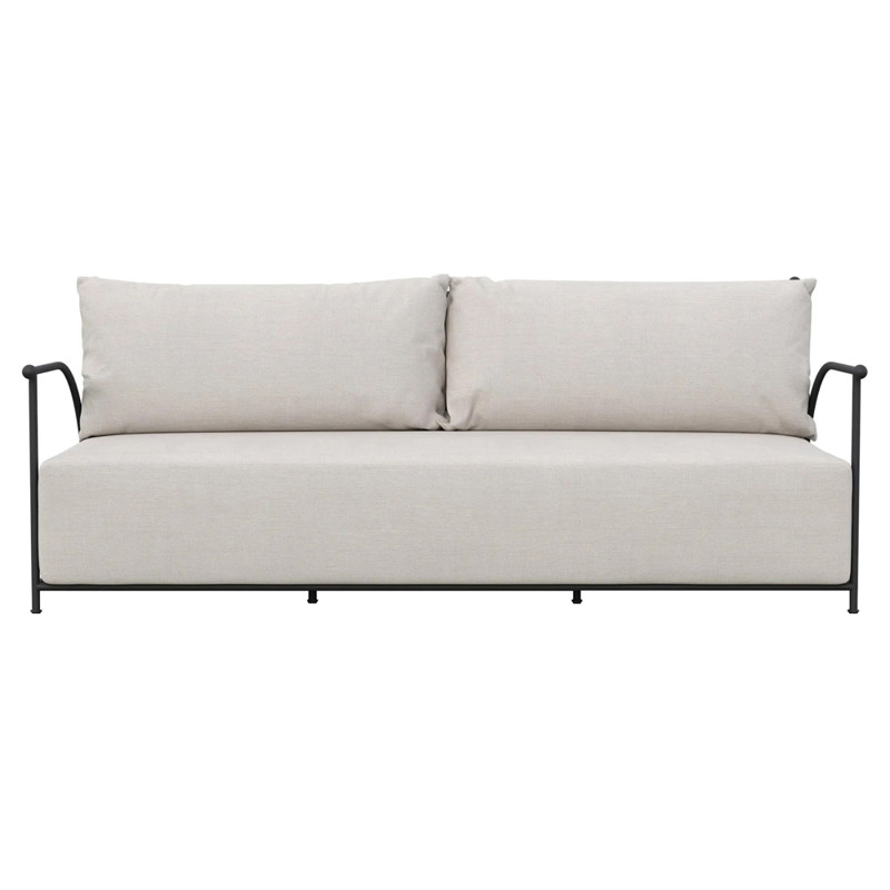Emeline Cream Upholstered Black Iron High Back Outdoor Sofa - 80"