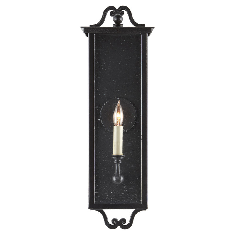 Ashbourne Traditional Seeded Glass Black Iron Outdoor Wall Sconce - Small
