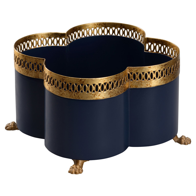 Tindra Updated Traditional Navy Blue Iron Quatrefoil Cachepot - Small