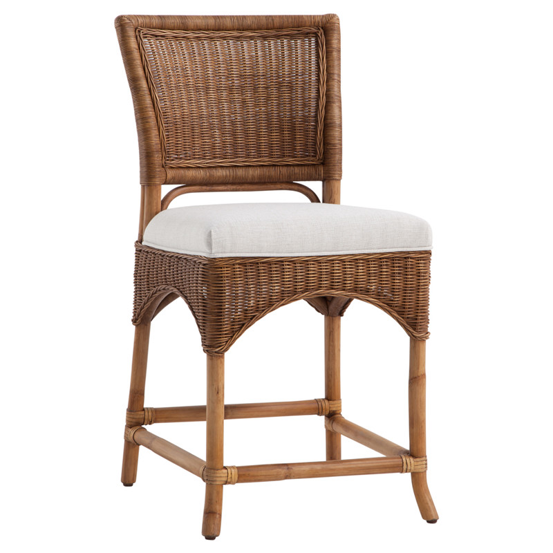 Alice Coastal Beach White Performance Dark Brown Woven Rattan Counter Stool