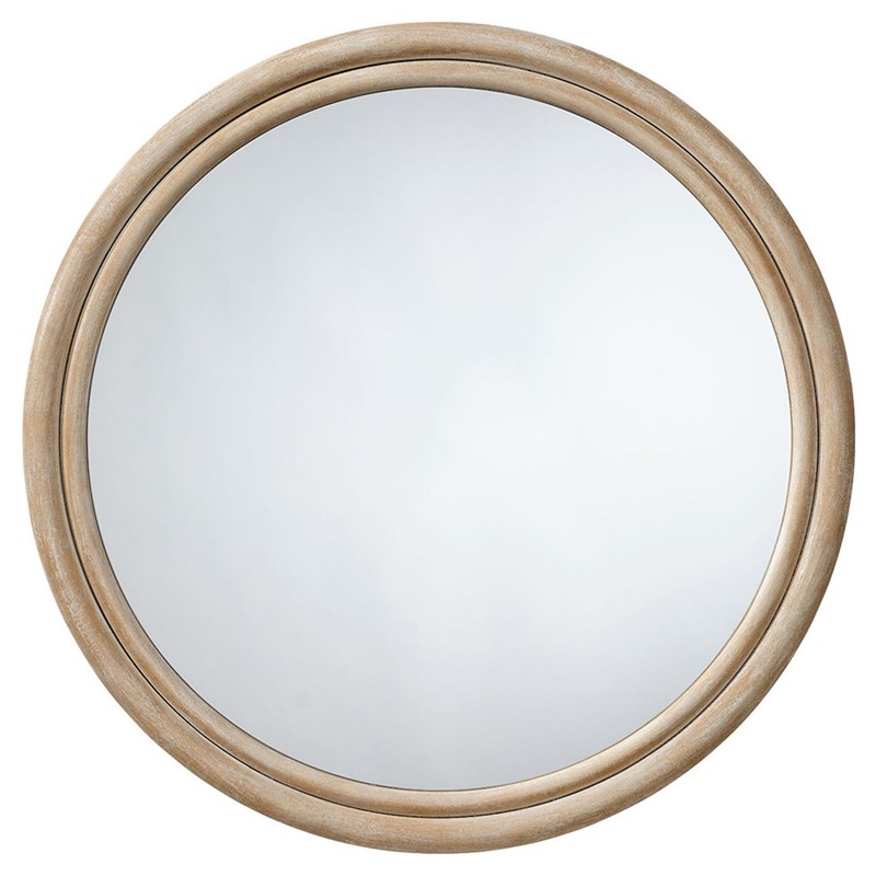 Josiah Coastal Beach Natural Wood Round Wall Mirror - Medium