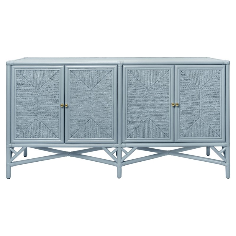 Worlds Away Eleanor Coastal Beach Light Blue Rattan Woven Rope Sideboard