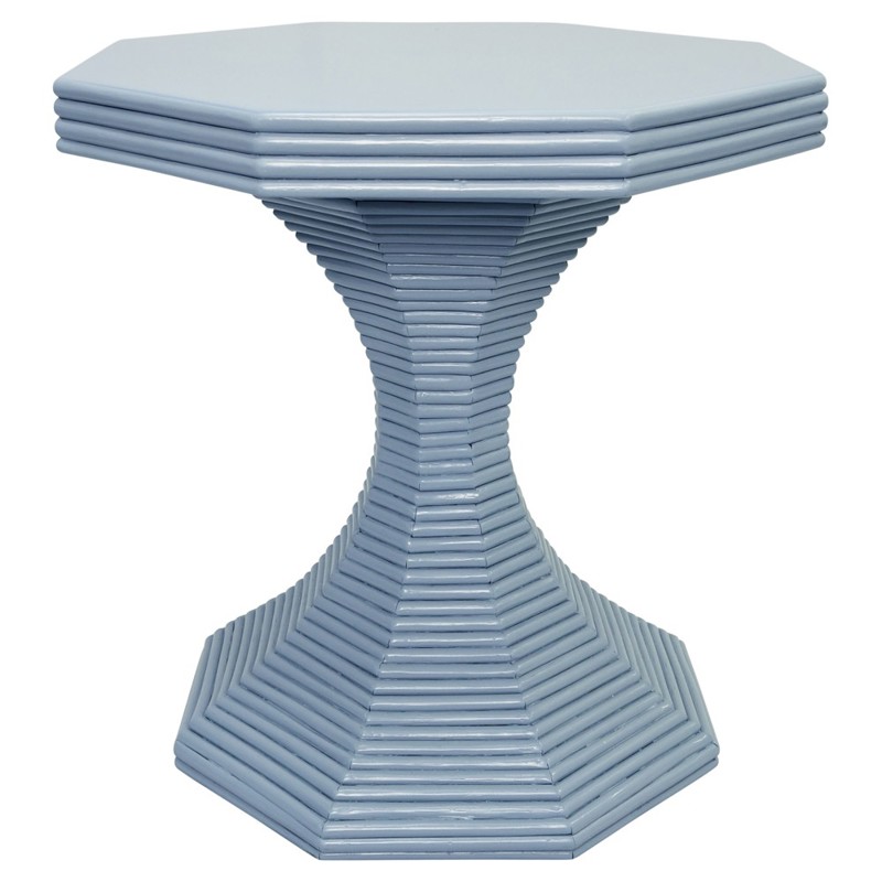 Worlds Away Octavia Coastal Beach Light Blue Rattan Pedestal Dining Table - 24"