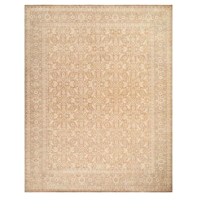 Kalani Updated Traditional Beige Wool Patterned Hand Knotted Rug - 6'x9'