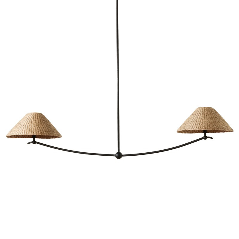 Camilla Coastal Seagrass Shade Black Iron Linear Pendant