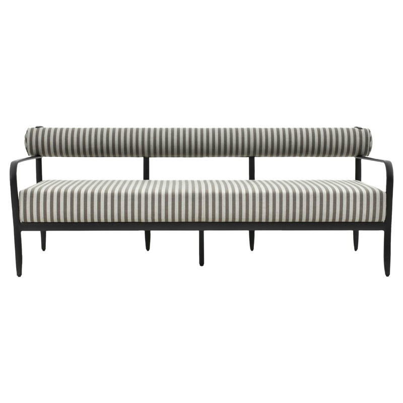 Madelle Modern Classic Grey Striped Sunbrella Black Aluminum Outdoor Sofa - 81"