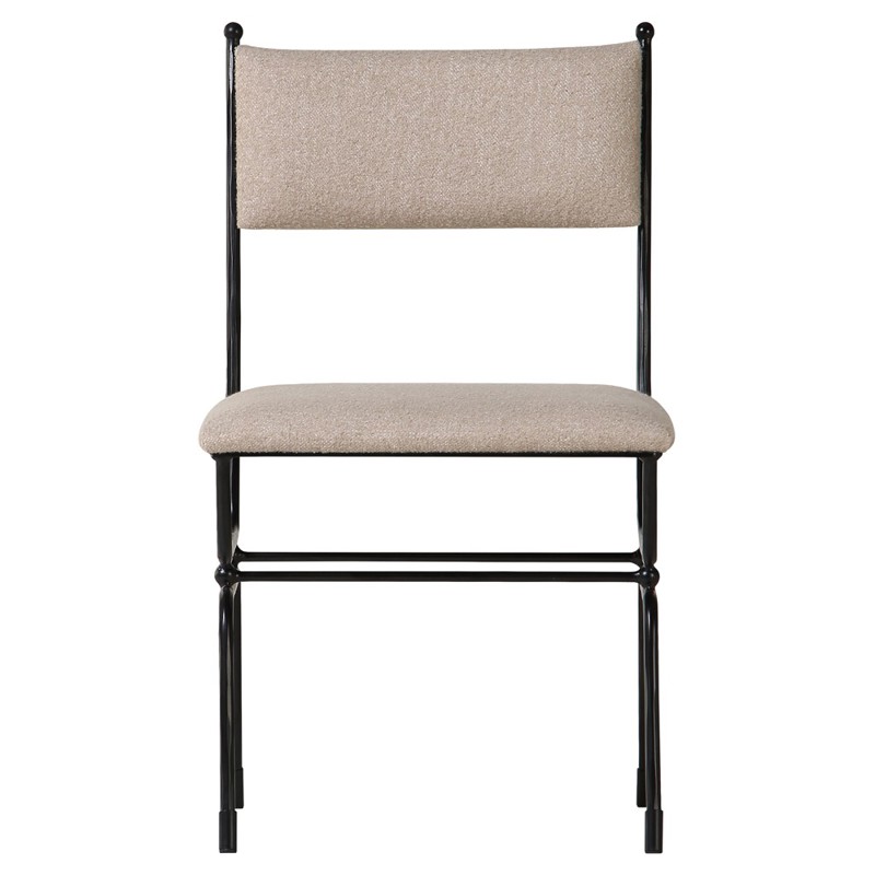 Angela Updated Traditional Beige Linen Black Iron Dining Chair