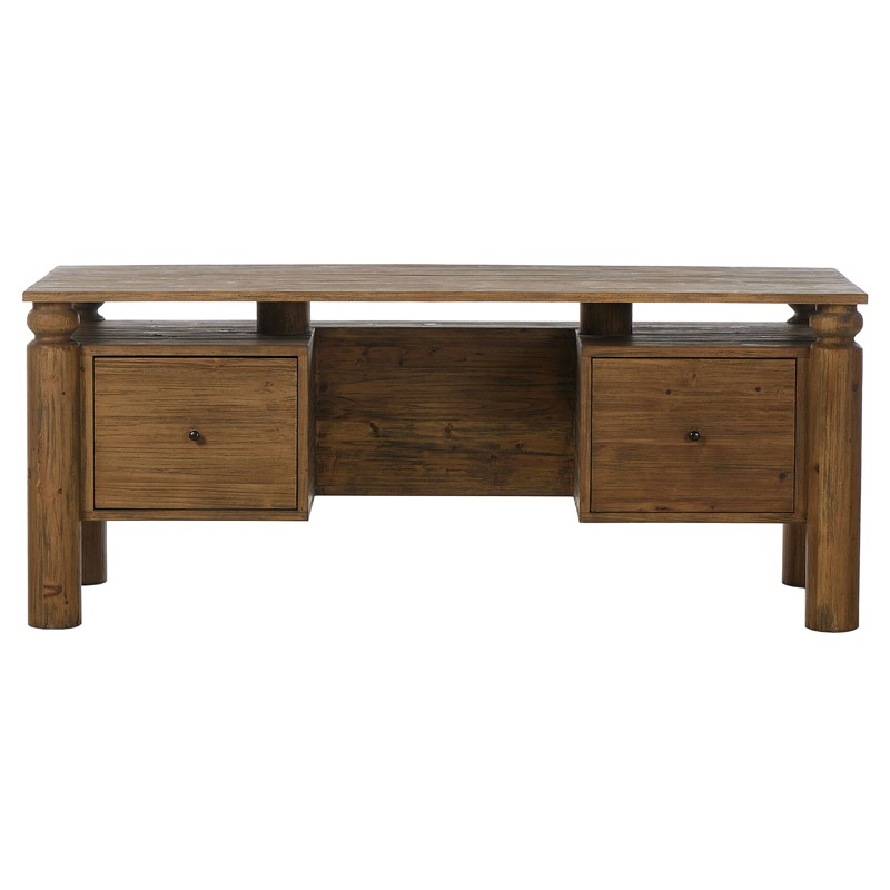 Anelie Rustic Lodge Light Brown Reclaimed Pine Wood Desk