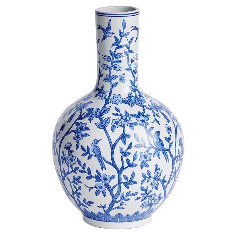 Eliza Updated Traditional Blue Ceramic Floral Table Vase