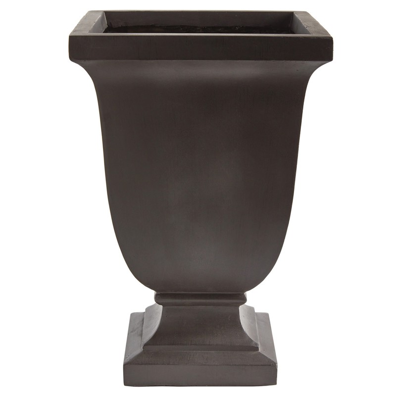 Lowell Traditional Antique Black Square Footed Outdoor Planter - 15"