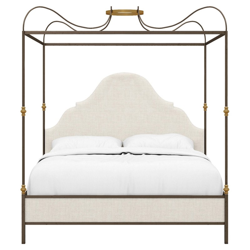 Beatrice Updated Traditional Beige Performance Iron & Brass Canopy Bed - Queen