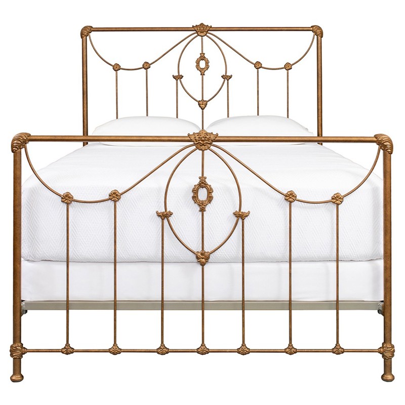 Margaret Updated Traditional Vintage Gold Iron Bed - Queen