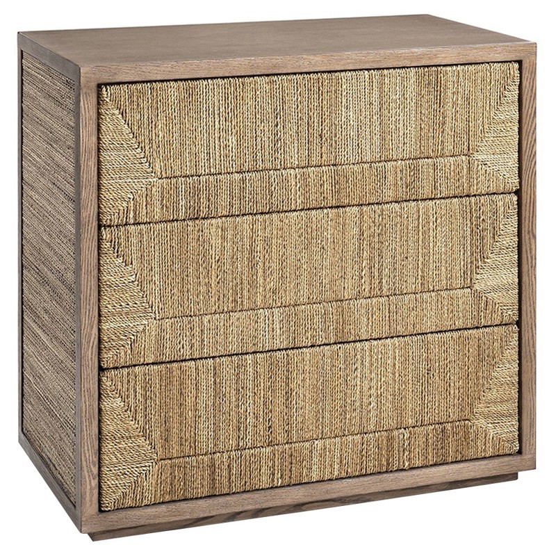 Palecek Braxton Coastal Beach Brown Oak Woven Abaca Chest