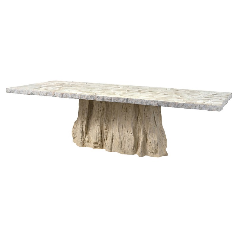 Palecek Camilla Coastal Beach White Inlaid Fossilized Clam Stonecast Dining Table - 103"