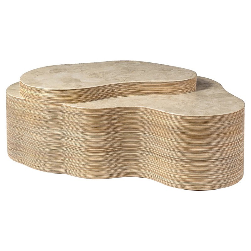 Palecek Levine Coastal Beach Natural Stone Brown Rattan Coffee Table