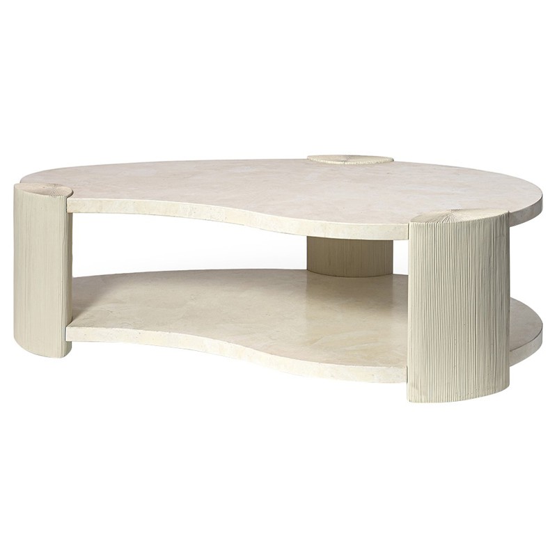 Palecek Palma Modern Classic White Agate Stone Hardwood Coffee Table