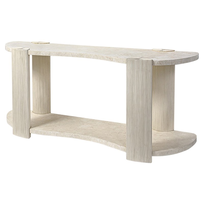 Palecek Palma Modern Classic White Agate Stone Hardwood Console Table