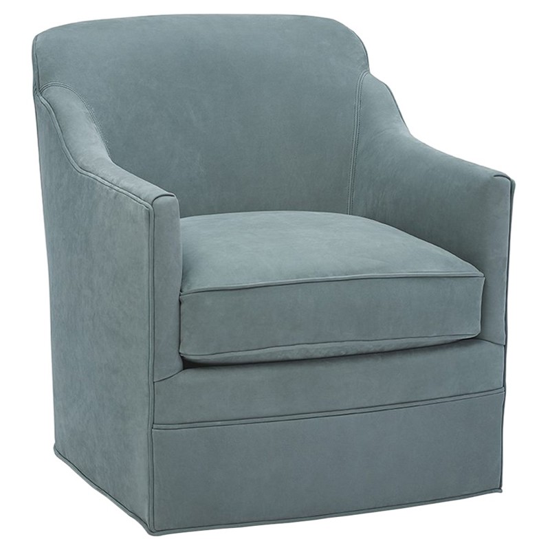 Urmila Updated Traditional Slate Blue Leather Swivel Arm Chair