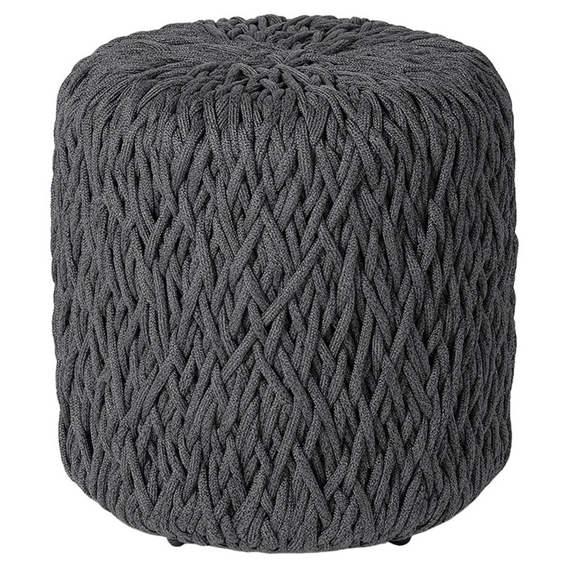 Palecek Carter Coastal Beach Black Woven Rope Round Outdoor Ottoman