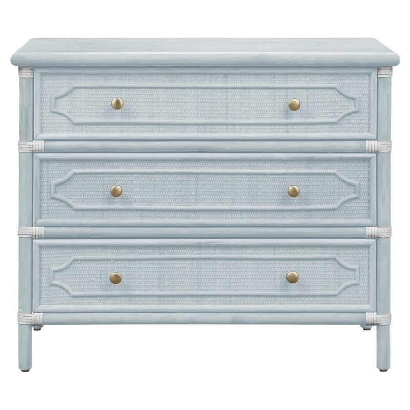 Ava Coastal Beach Light Blue Woven Rattan Chest - 36"