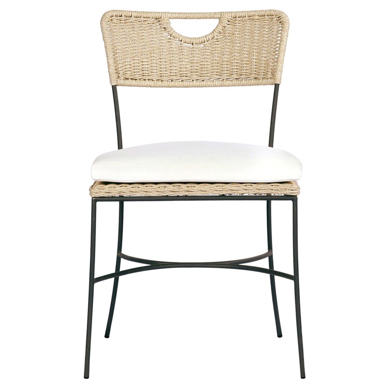 Eloise Coastal Beach Black Iron Woven Outdoor Dining Chair