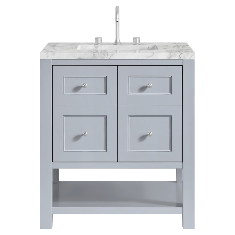 Draven Modern Classic White Carrara Marble Light Blue Wood Vanity Sink - 30"