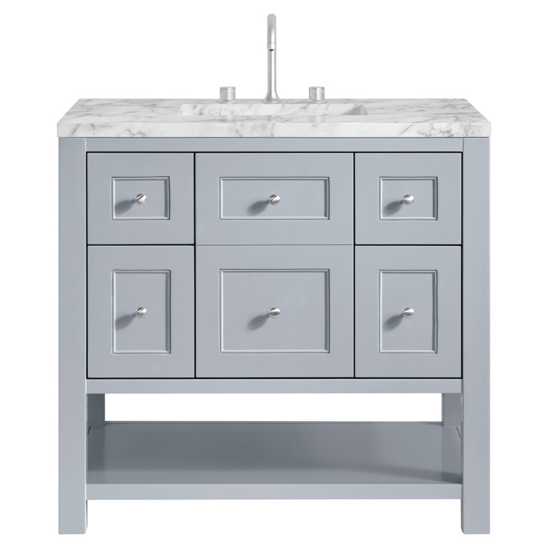 Draven Modern Classic White Carrara Marble Light Blue Wood Vanity Sink - 36"