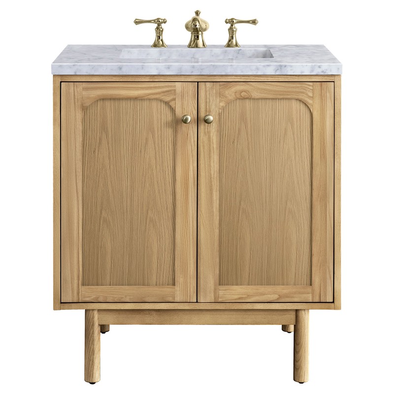 Eireen Modern Classic White Carrara Marble Natural Wood Vanity Sink - 30"